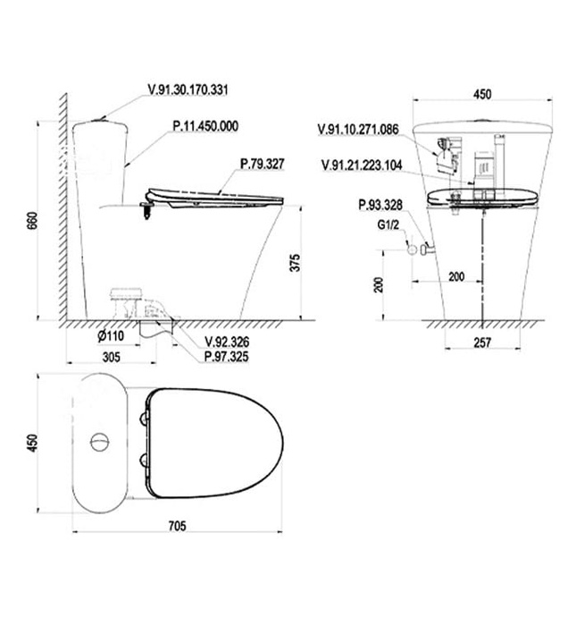 Bồn cầu 1 khối nắp rơi êm Platinum P11.450