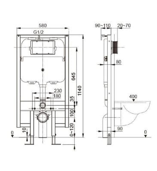 Khung két nước âm tường cơ chế khí nén Axent Q730-0101-M1