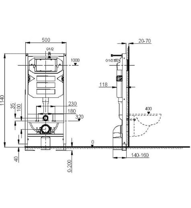 Khung két nước âm tường cơ chế khí nén Axent Q738-0101-M1