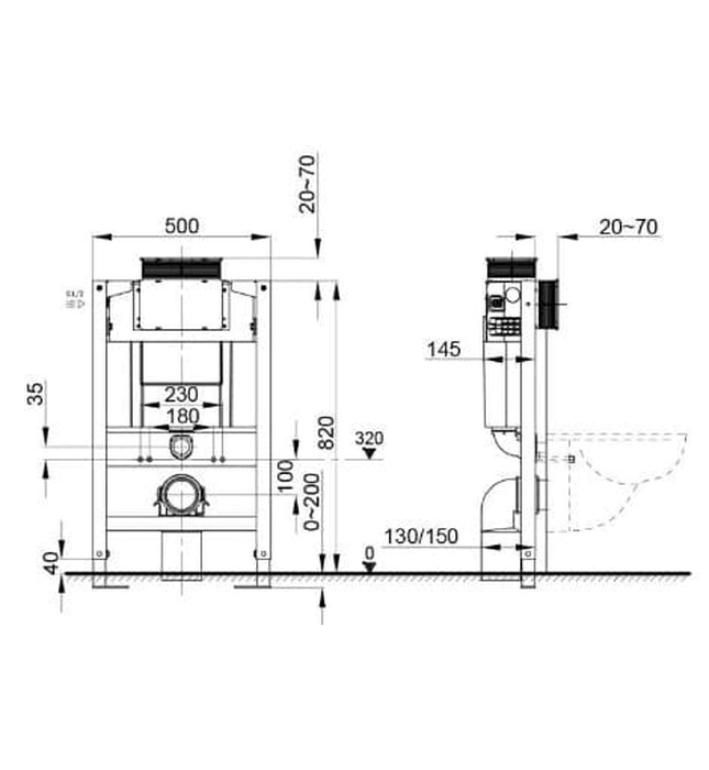 Khung két nước âm tường cơ chế khí nén Axent Q761-0101-M1