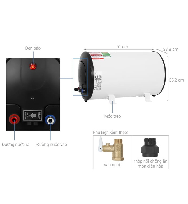 Bình nóng lạnh Atlantic SWH 30H M-5 OPRO SLIM (Bình ngang)