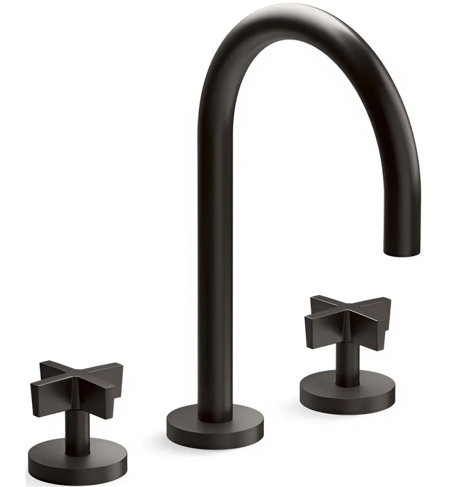 Vòi chậu rửa mặt 3 chân cổ ngỗng đen Kallista P24490-CR-BGP