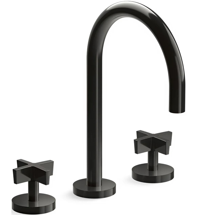 Vòi chậu rửa mặt 3 chân cổ ngỗng đen Kallista P24490-CR-BGP