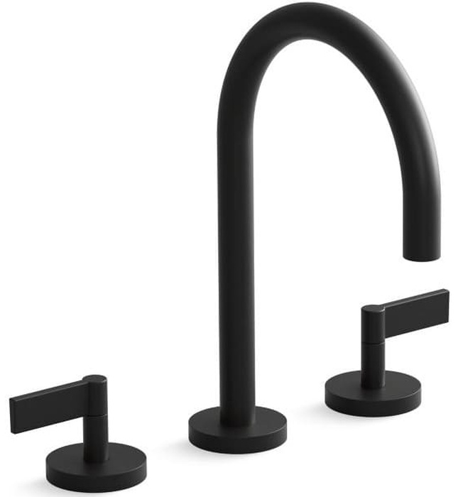 Vòi chậu rửa mặt 3 chân cổ ngỗng đen Kallista P24490-LV-PGP