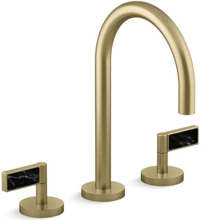 Vòi chậu rửa mặt 3 chân cổ ngỗng đen Kallista P24490-NM-PGP