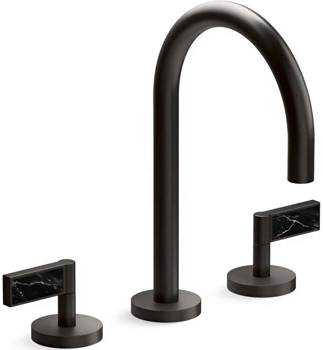 Vòi chậu rửa mặt 3 chân cổ ngỗng đen Kallista P24490-NM-PGP