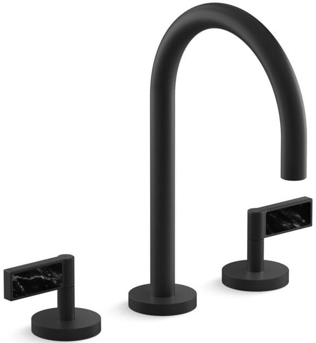 Vòi chậu rửa mặt 3 chân cổ ngỗng đen Kallista P24490-NM-PGP