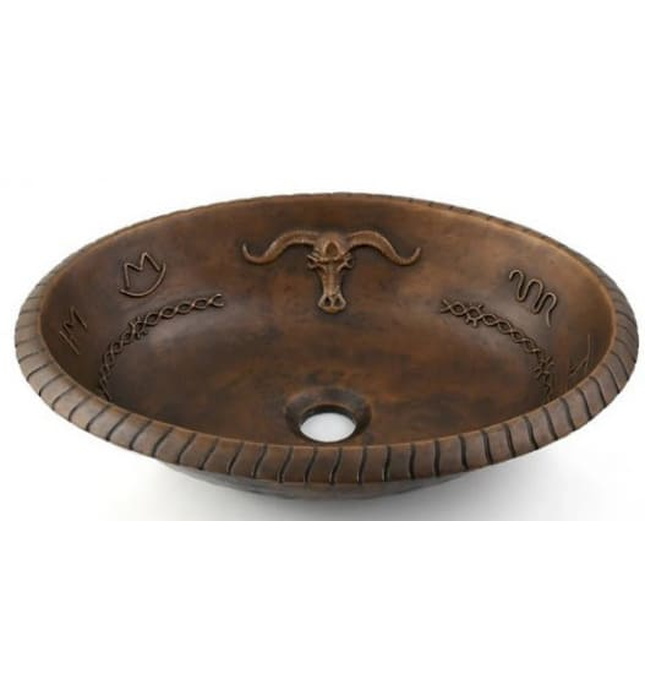 Chậu lavabo đặt bàn đồng thau họa tiết đầu trâu Kanly BS026 