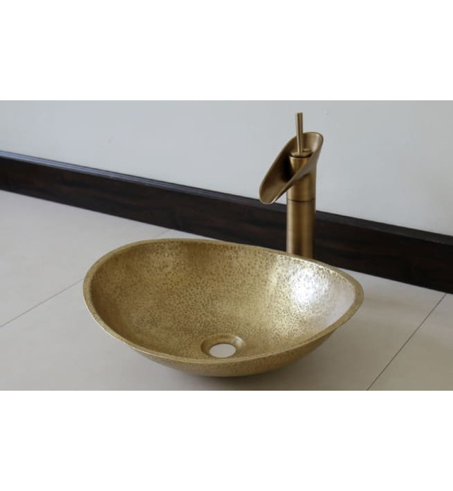 Chậu lavabo đặt bàn đồng thau hình lá trôi Kanly RSC047V 