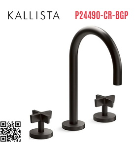 Vòi chậu rửa mặt 3 chân cổ ngỗng đen Kallista P24490-CR-BGP