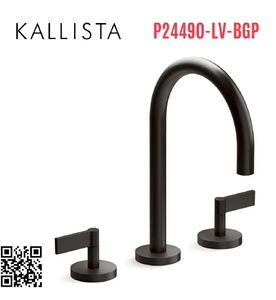 Vòi chậu rửa mặt 3 chân cổ ngỗng đen Kallista P24490-LV-BGP