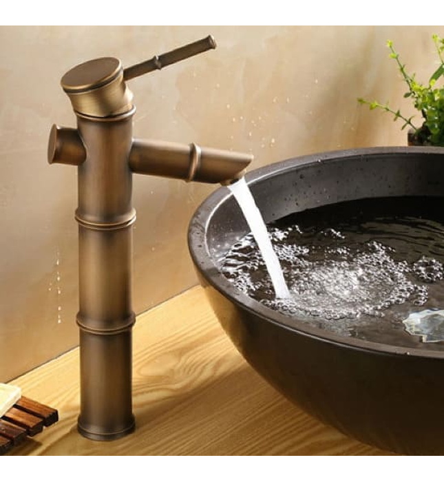 Vòi Lavabo Nóng Lạnh Bằng Đồng Hình Đốt Tre Kanly GCA02 