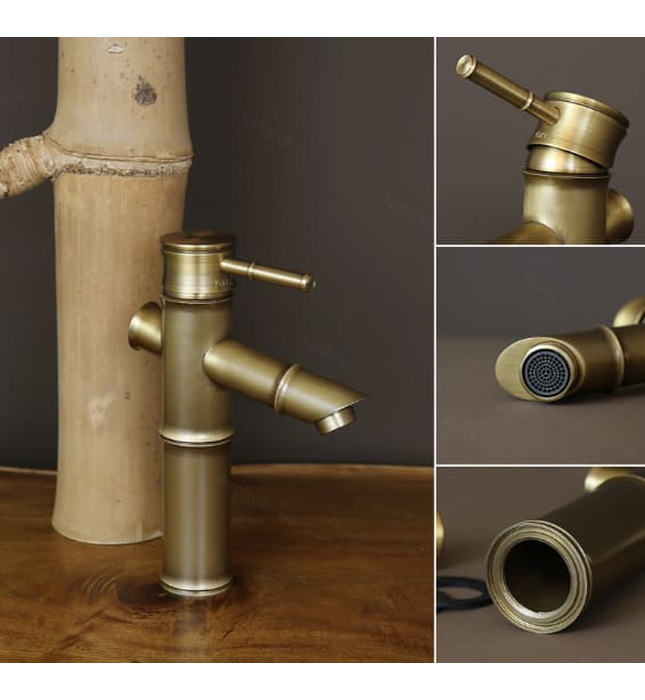 Vòi Lavabo Nóng Lạnh Bằng Đồng Hình Đốt Tre Kanly GCV02 