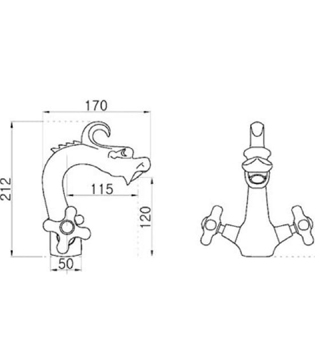 Vòi lavabo nóng lạnh bằng đồng hình đầu rồng Kanly GCV10 