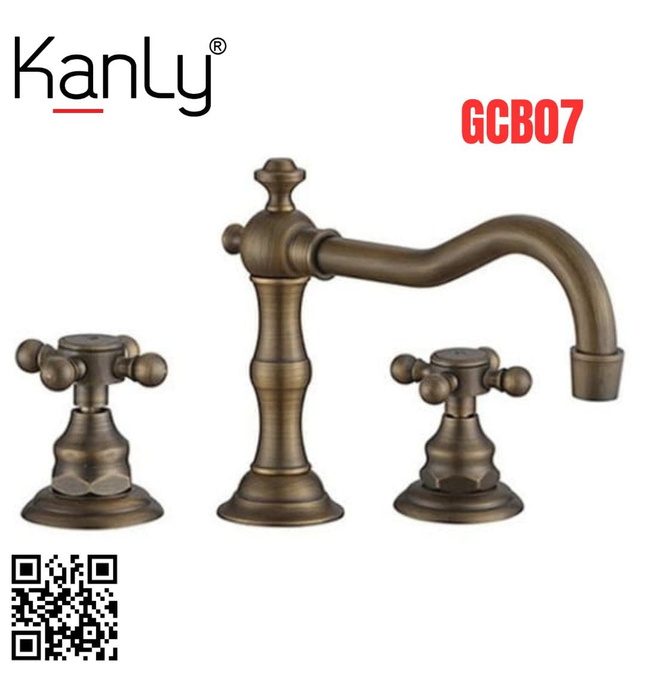 Vòi lavabo nóng lạnh 3 lỗ bằng đồng cổ điển Kanly GCB07 