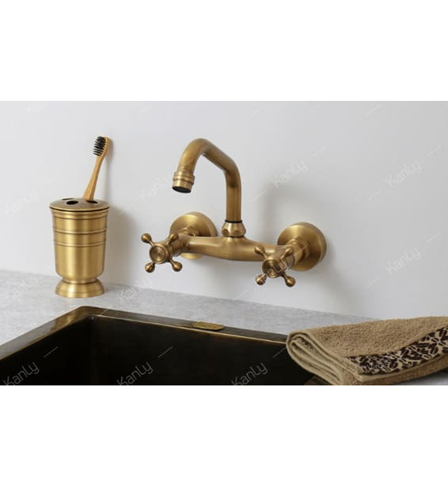 Vòi lavabo nóng lạnh âm tường bằng đồng cổ điển Kanly GCT05 