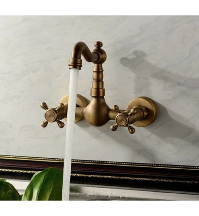 Vòi lavabo nóng lạnh âm tường bằng đồng cổ điển Kanly GCT06 