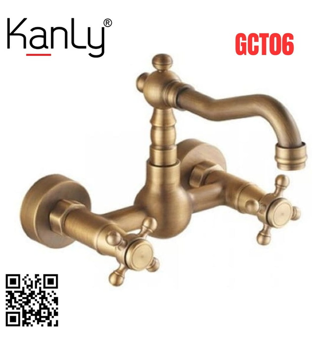 Vòi lavabo nóng lạnh âm tường bằng đồng cổ điển Kanly GCT06 