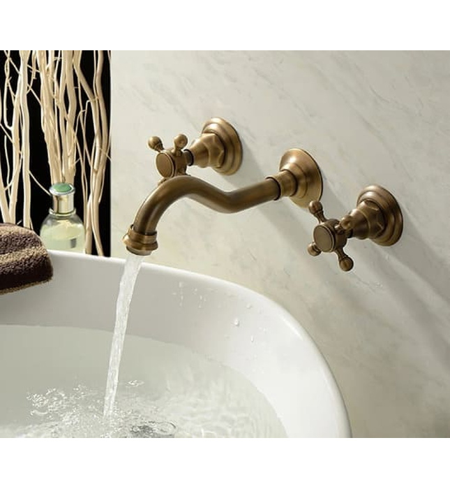 Vòi lavabo nóng lạnh âm tường bằng đồng cổ điển Kanly GCT08 