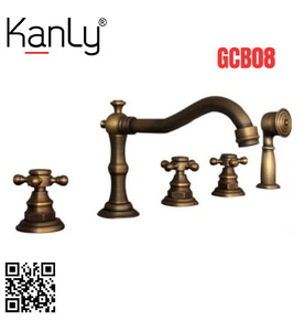 Sen bồn tắm gắn bồn 5 lỗ nóng lạnh bằng đồng cổ điển Kanly GCB08 