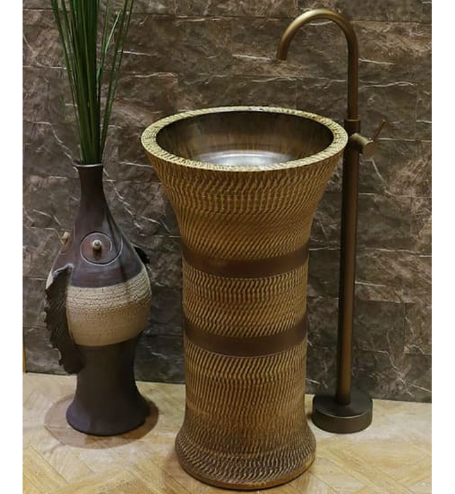 Vòi nóng lạnh đặt sàn bằng đồng cổ điển Kanly GCAH6 