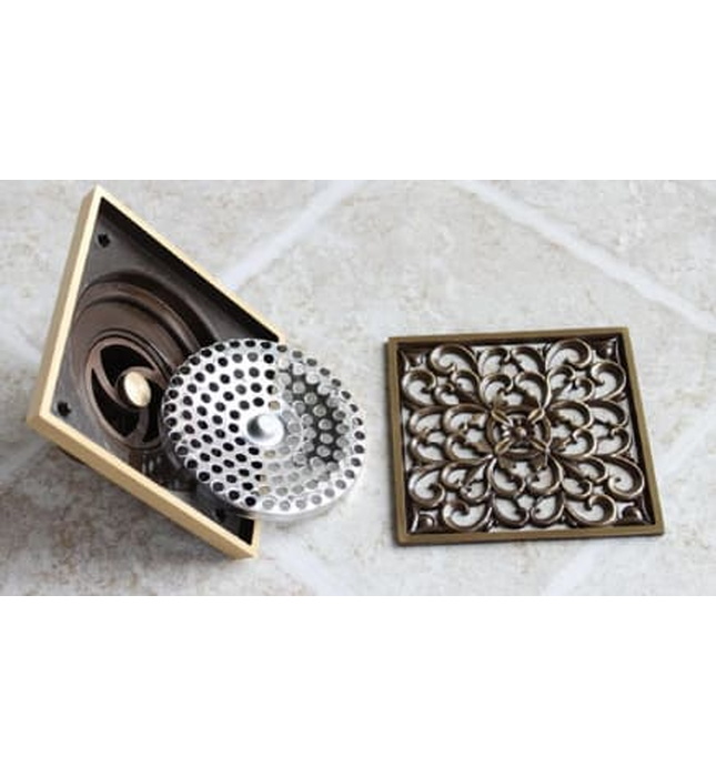 Phễu thoát sàn hoa văn bằng đồng Kanly GCP01 