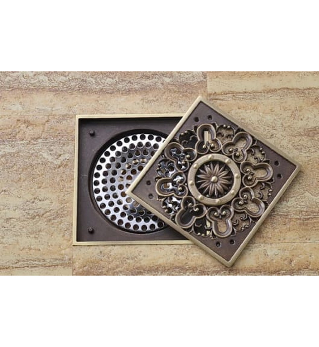 Phễu thoát sàn hoa văn bằng đồng Kanly GCP04 