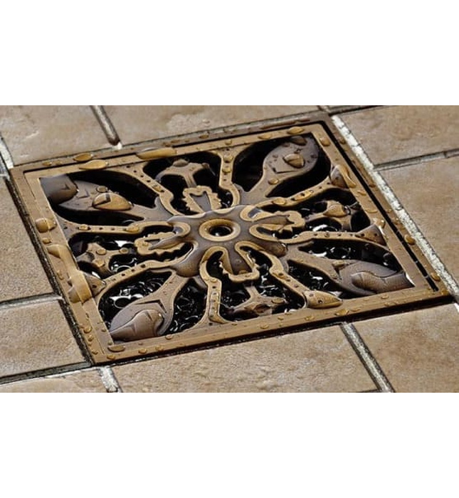 Phễu thoát sàn hoa văn bằng đồng Kanly GCP07 