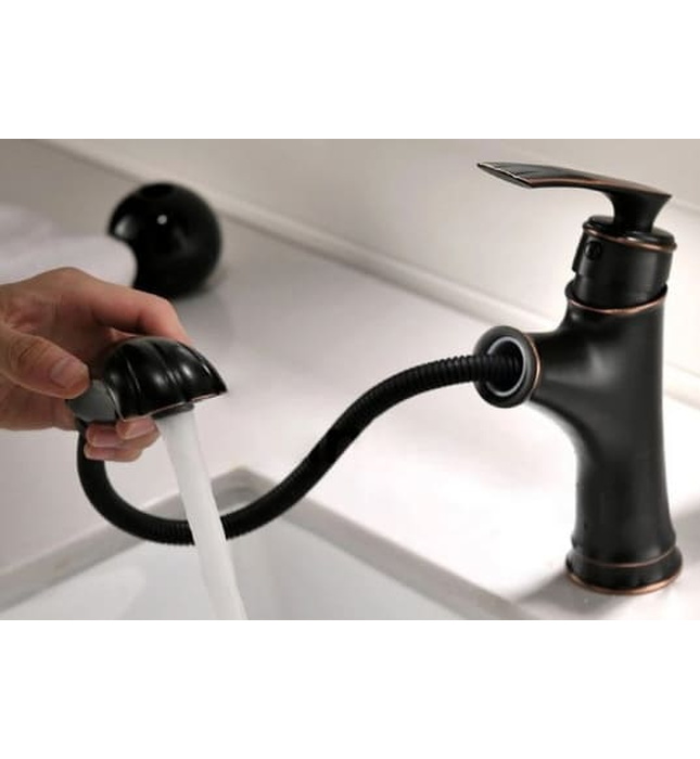 Vòi lavabo nóng lạnh có rút dây màu đen Kanly GCV42B 