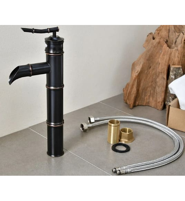 Vòi lavabo nóng lạnh màu đen hình ống tre Kanly GCA02B 