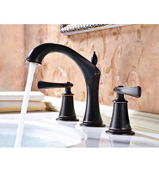 Vòi lavabo 3 lỗ nóng lạnh màu đen Kanly GCB02B 