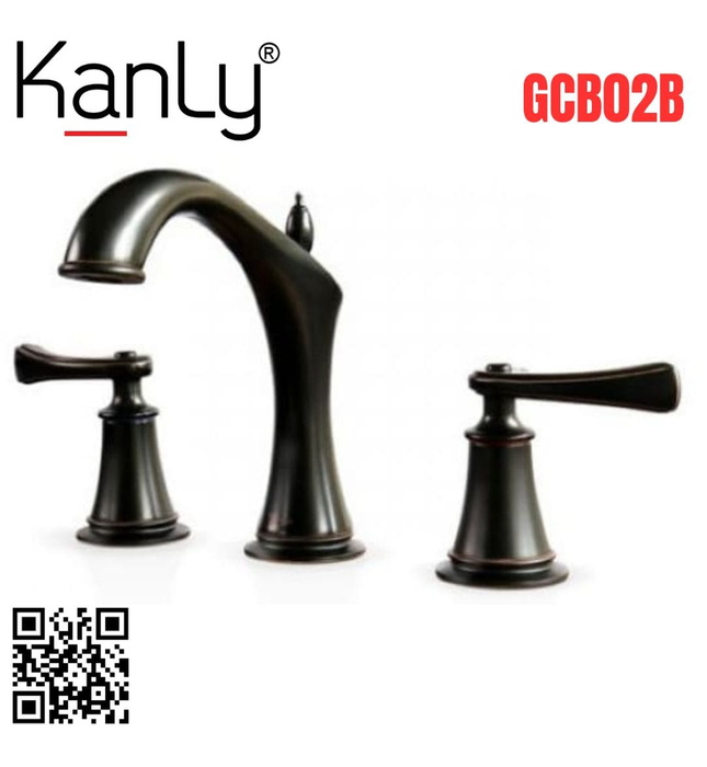 Vòi lavabo 3 lỗ nóng lạnh màu đen Kanly GCB02B 