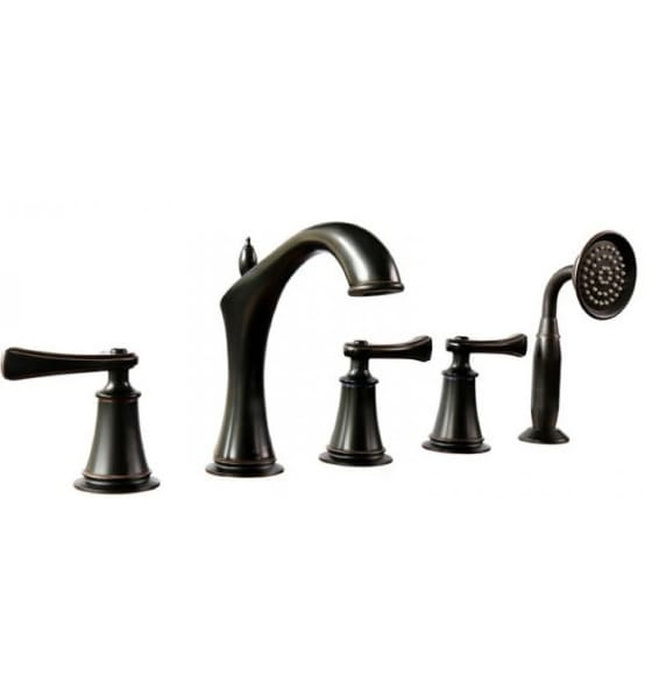 Sen bồn tắm gắn bồn 5 lỗ nóng lạnh bằng đồng màu đen Kanly GCB06B 