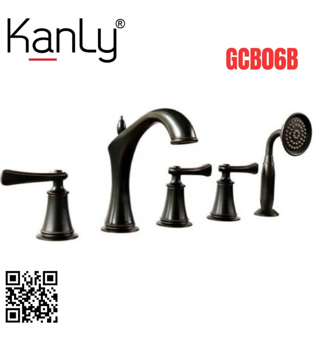 Sen bồn tắm gắn bồn 5 lỗ nóng lạnh bằng đồng màu đen Kanly GCB06B 