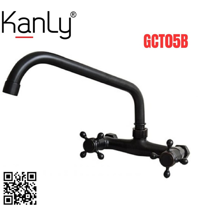 Vòi rửa bát nóng lạnh màu đen gắn tường Kanly GCT05B 
