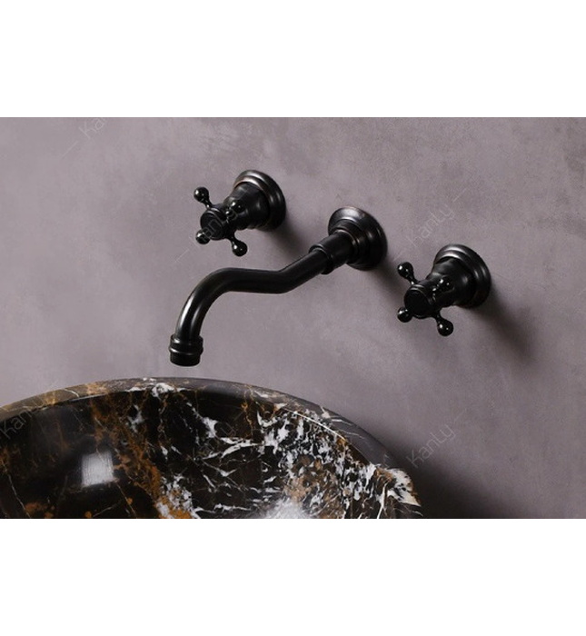 Vòi lavabo nóng lạnh màu đen gắn tường Kanly GCT08B 