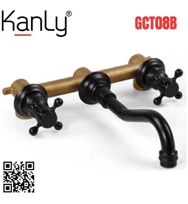 Vòi lavabo nóng lạnh màu đen gắn tường Kanly GCT08B 
