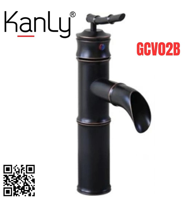 Vòi lavabo nóng lạnh màu đen hình ống tre Kanly GCV02B 