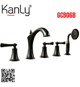 Sen bồn tắm gắn bồn 5 lỗ nóng lạnh bằng đồng màu đen Kanly GCB06B 