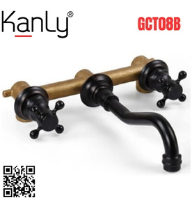 Vòi lavabo nóng lạnh màu đen gắn tường Kanly GCT08B 