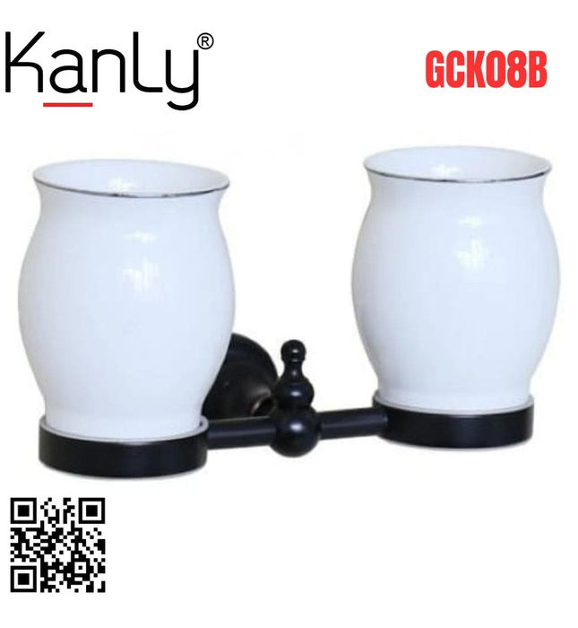 Giá để cốc đôi bằng đồng màu đen Kanly GCK08B 