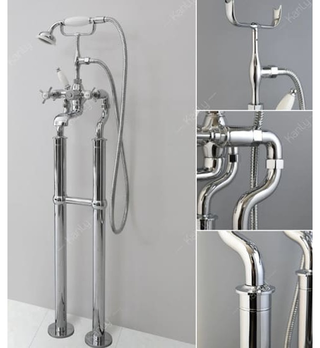 Sen bồn tắm nóng lạnh đặt sàn bằng đồng mạ chrome Kanly CHS09