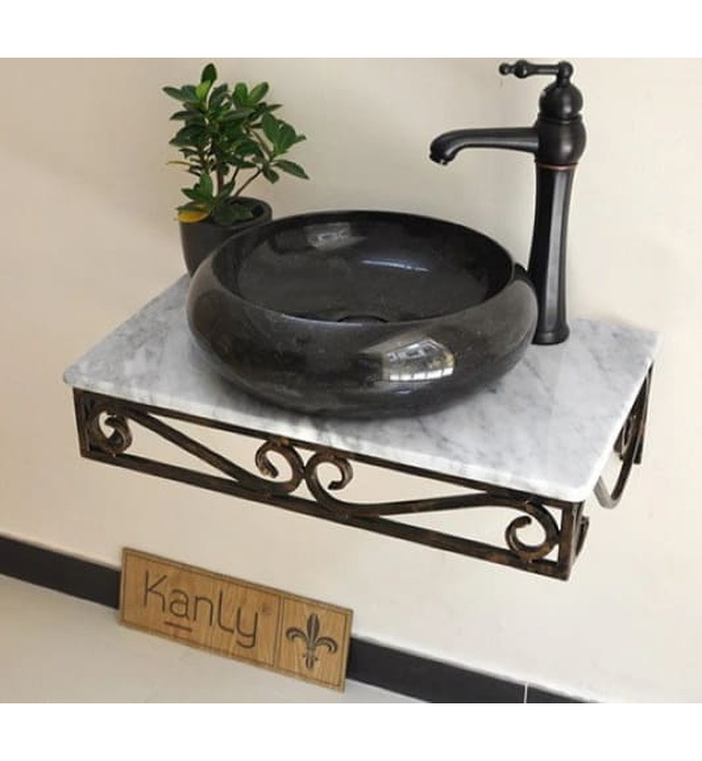 Bàn đá khung sắt đặt chậu lavabo treo tường Kanly FW03