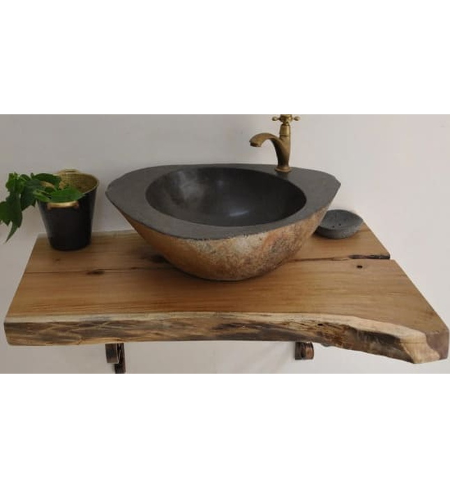 Bàn mặt gỗ tự nhiên đặt chậu lavabo treo tường Kanly FW05
