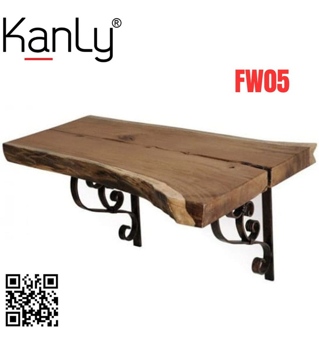 Bàn mặt gỗ tự nhiên đặt chậu lavabo treo tường Kanly FW05