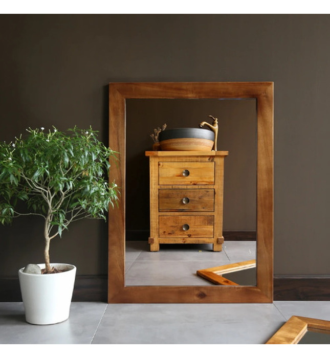 Gương soi tròn khung bằng gỗ treo tường Kanly PK21.01 