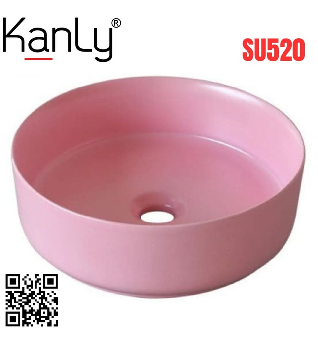 Chậu lavabo đặt bàn sứ tròn màu hồng Kanly SU520 