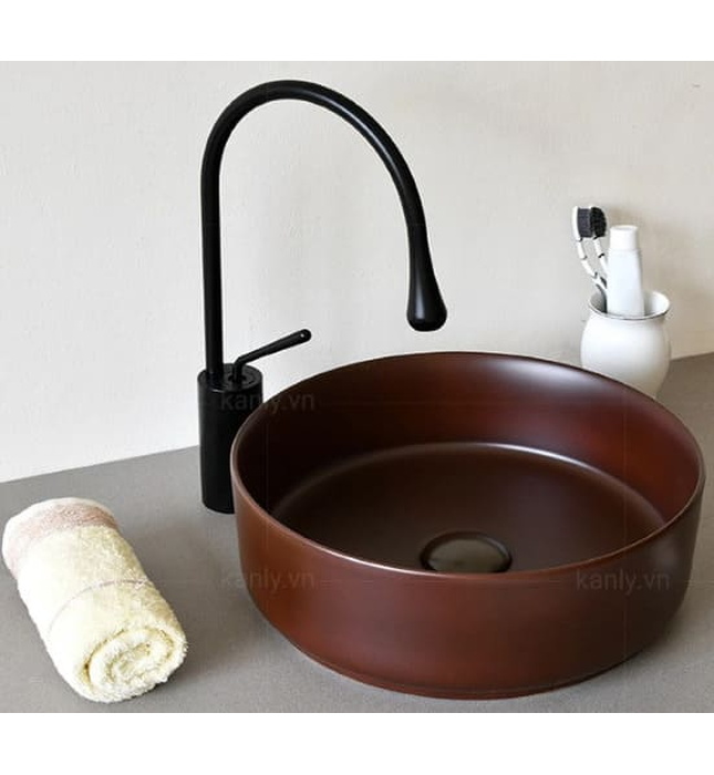 Chậu lavabo đặt bàn sứ tròn màu nâu Kanly SU521 