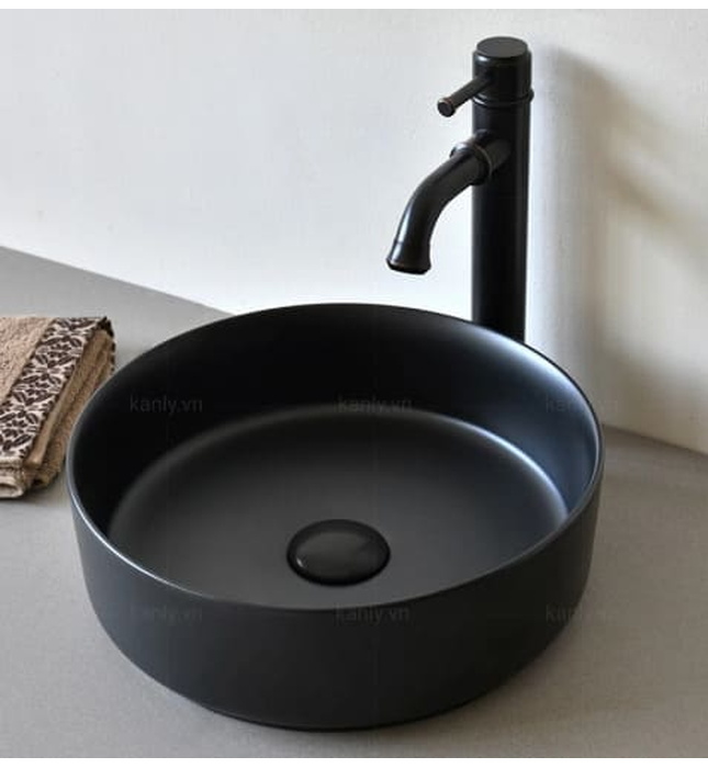 Chậu lavabo đặt bàn sứ tròn màu đen Kanly SU522 