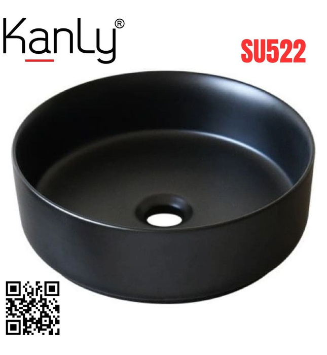 Chậu lavabo đặt bàn sứ tròn màu đen Kanly SU522 